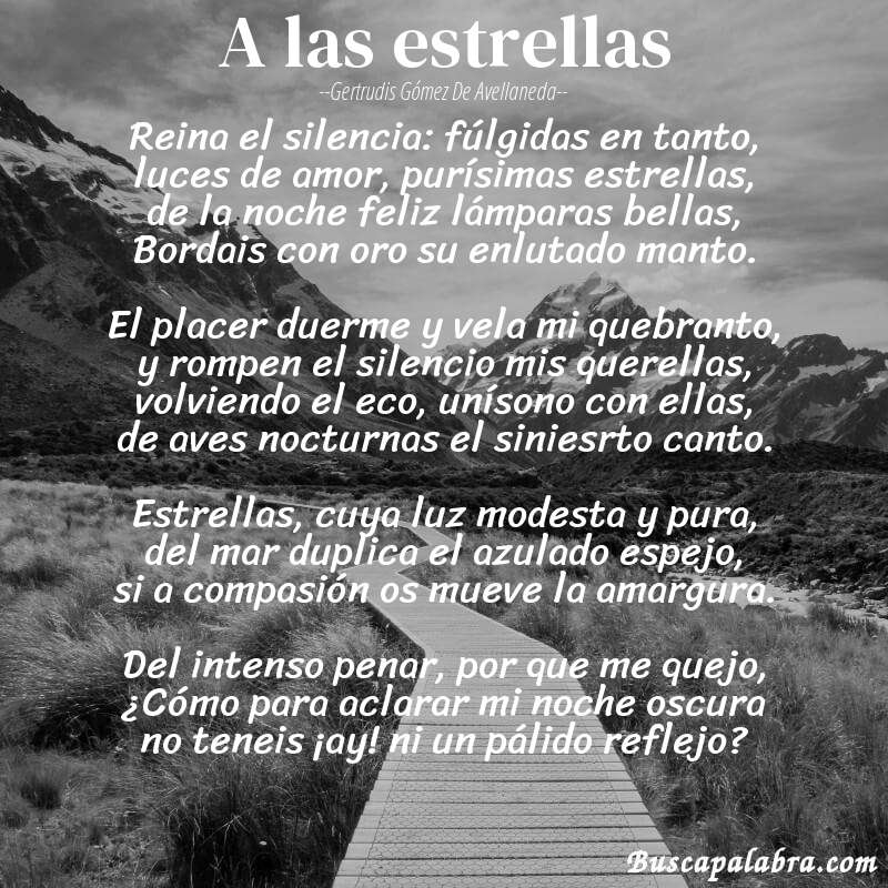 Poema A las estrellas de Gertrudis Gómez de Avellaneda con fondo de paisaje