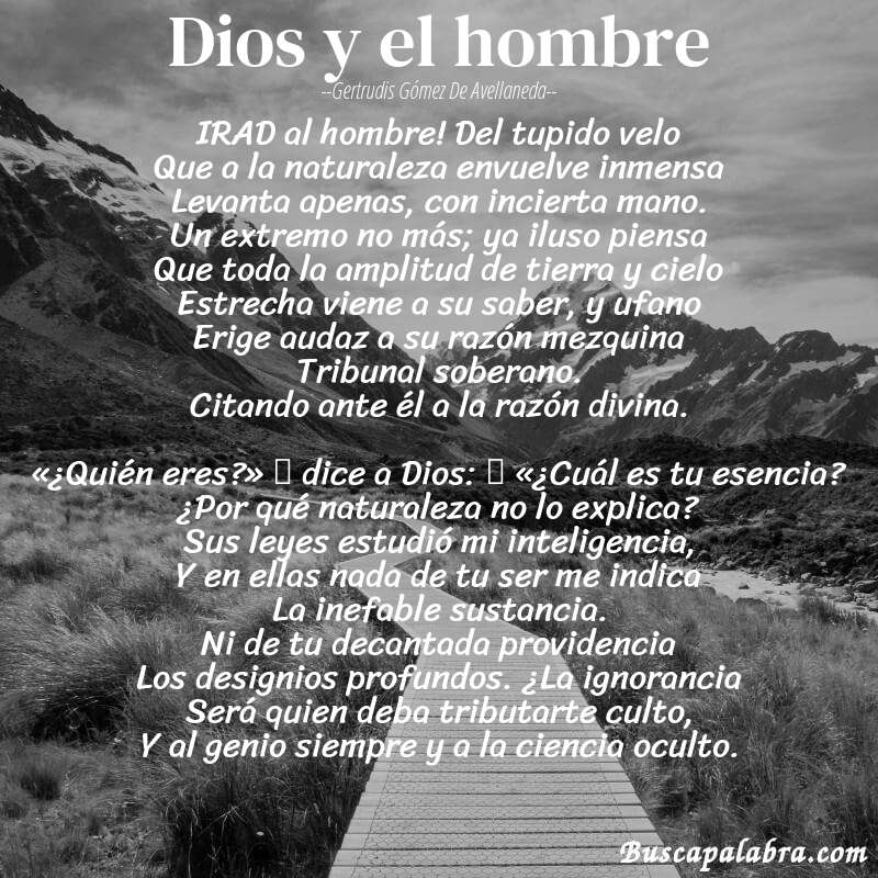 Poema Dios y el hombre de Gertrudis Gómez de Avellaneda con fondo de paisaje
