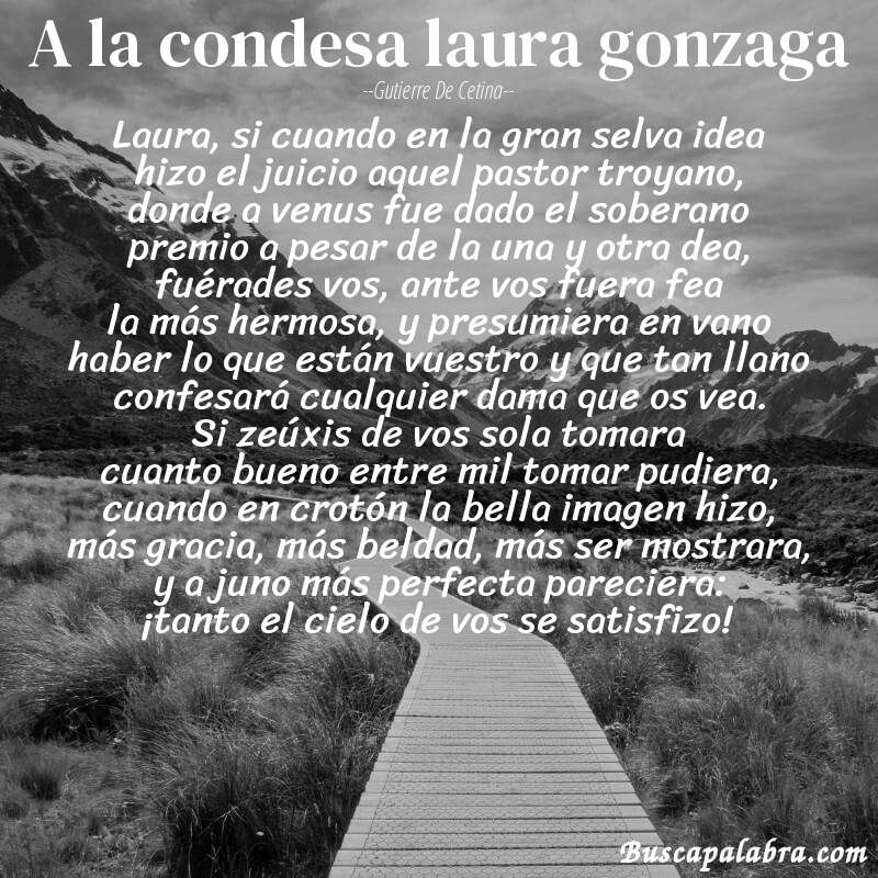 Poema a la condesa laura gonzaga de Gutierre de Cetina con fondo de paisaje