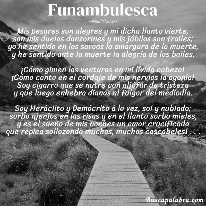 Poema Funambulesca de Amado Nervo con fondo de paisaje