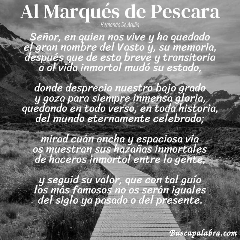 Poema Al Marqués de Pescara de Hernando de Acuña con fondo de paisaje