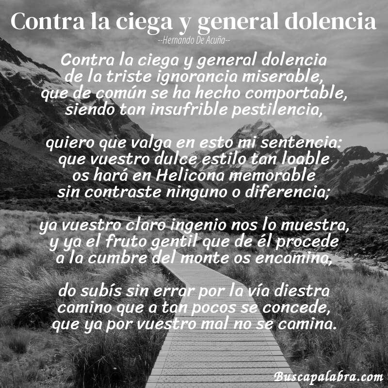 Poema Contra la ciega y general dolencia de Hernando de Acuña con fondo de paisaje