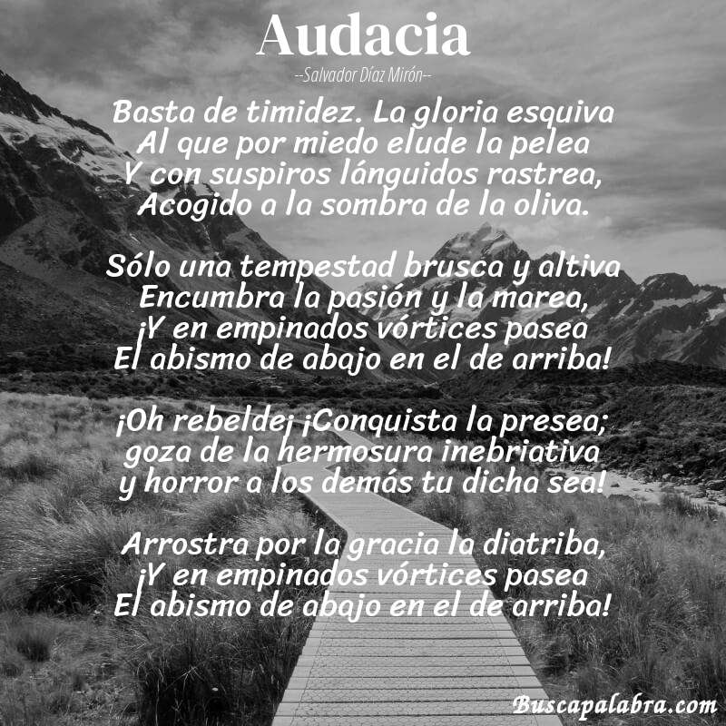 Poema Audacia de Salvador Díaz Mirón con fondo de paisaje