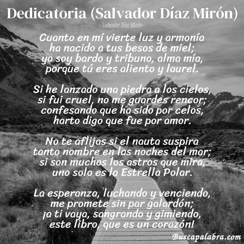 Poema Dedicatoria (Salvador Díaz Mirón) de Salvador Díaz Mirón con fondo de paisaje