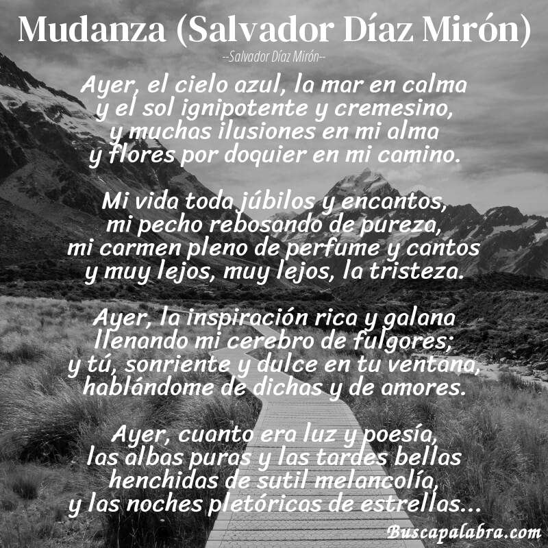 Poema Mudanza (Salvador Díaz Mirón) de Salvador Díaz Mirón con fondo de paisaje