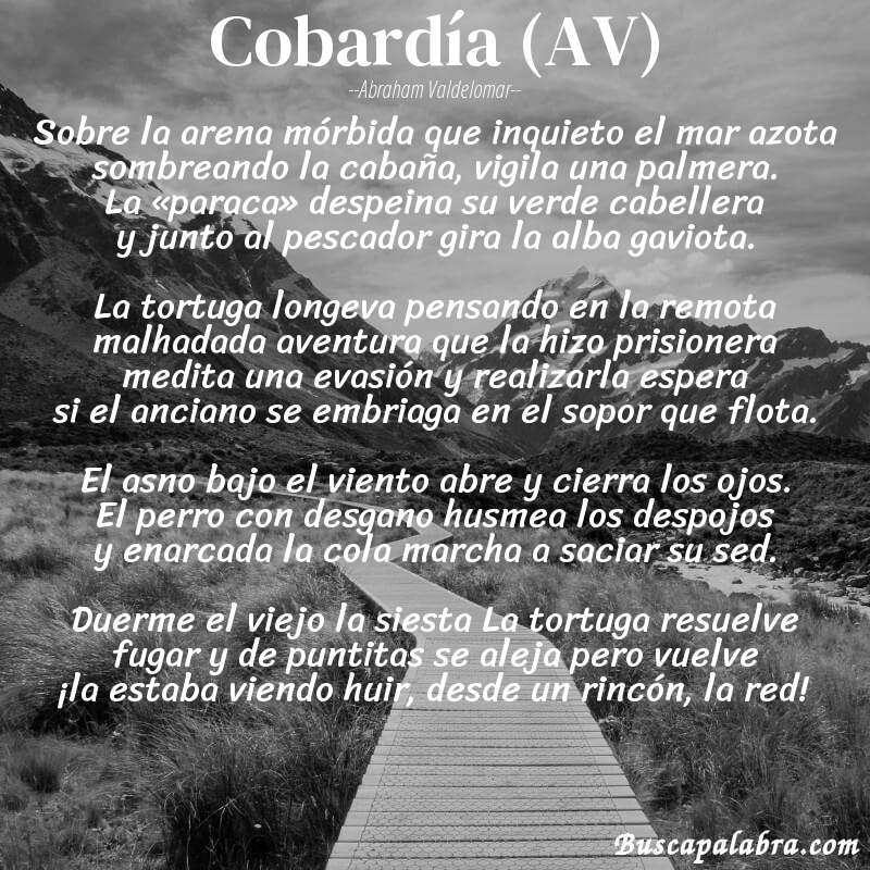 Poema Cobardía (AV) de Abraham Valdelomar con fondo de paisaje