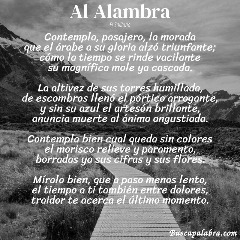 Poema Al Alambra de El Solitario con fondo de paisaje