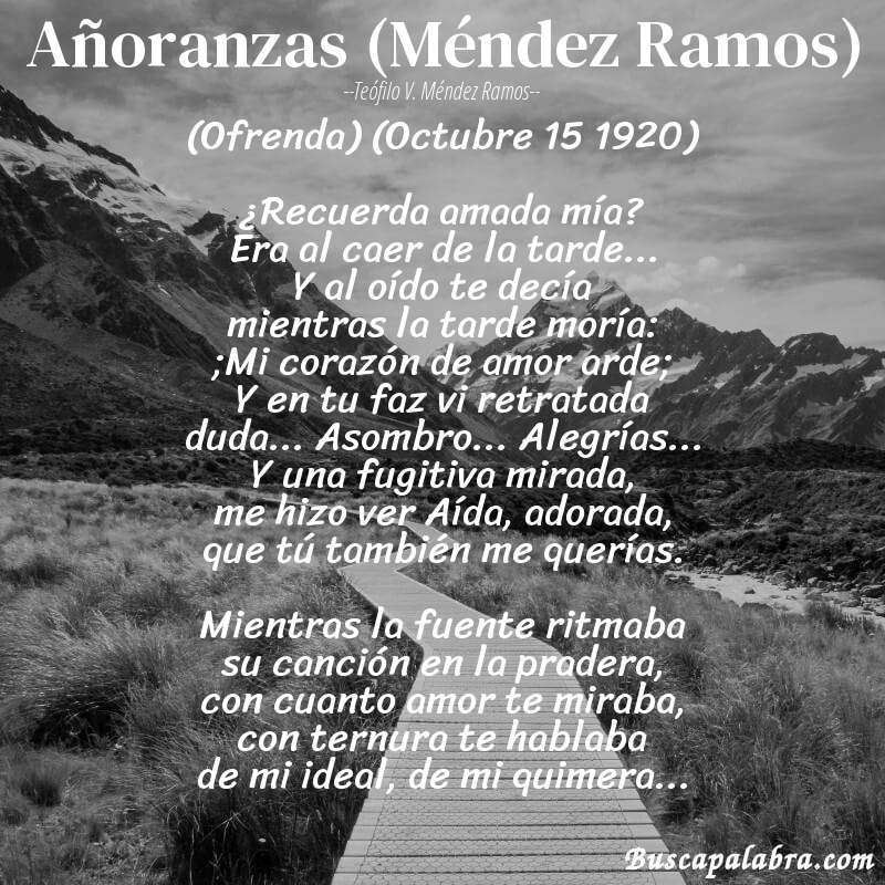 Poema Añoranzas (Méndez Ramos) de Teófilo V. Méndez Ramos con fondo de paisaje