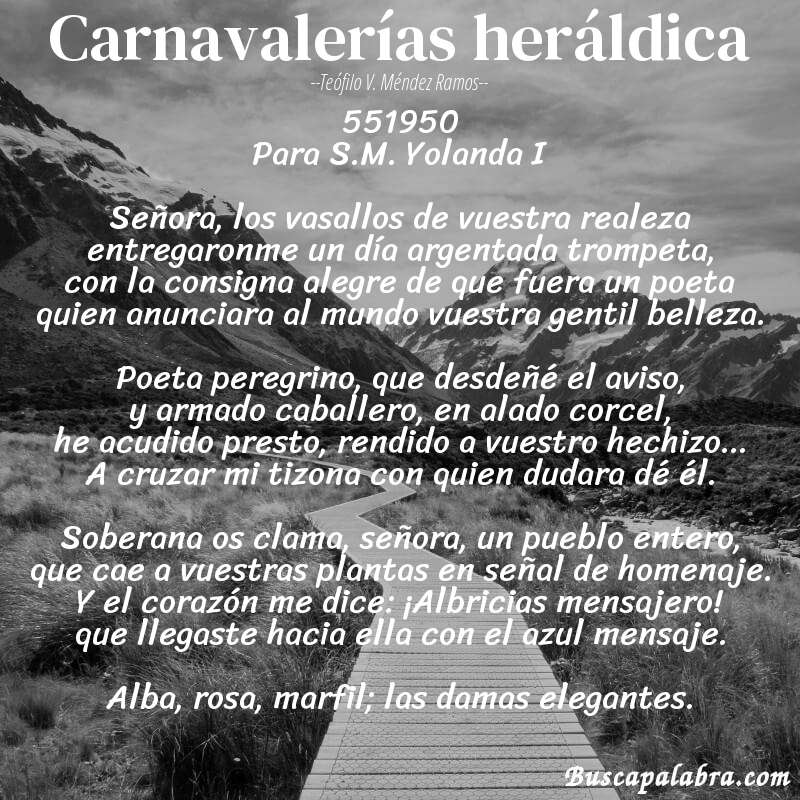 Poema Carnavalerías heráldica de Teófilo V. Méndez Ramos con fondo de paisaje