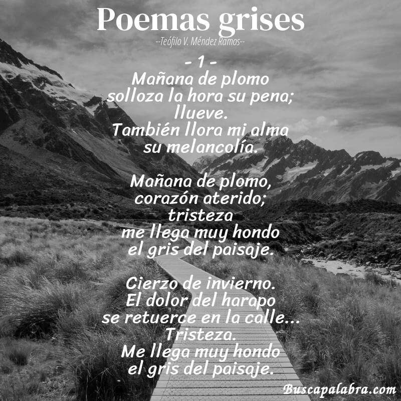 Poema Poemas grises de Teófilo V. Méndez Ramos con fondo de paisaje