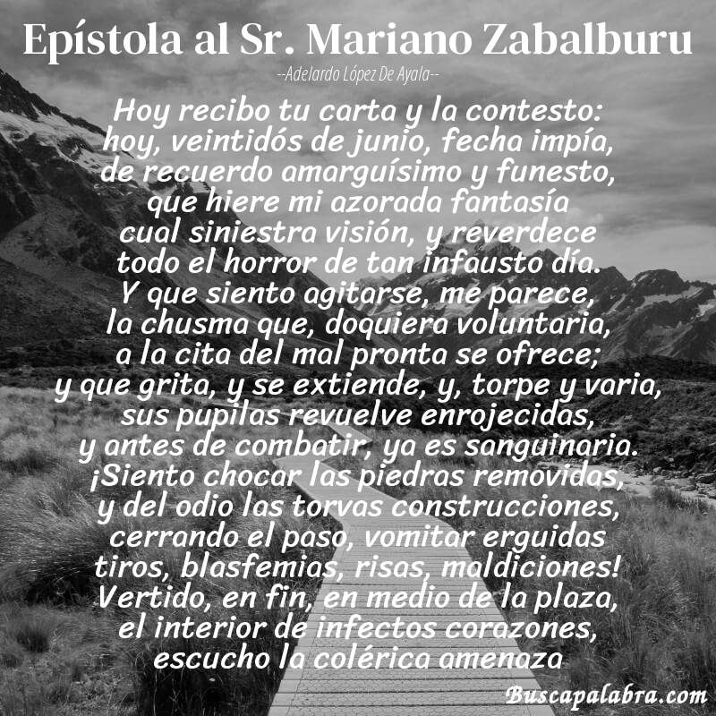 Poema Epístola al Sr. Mariano Zabalburu de Adelardo López de Ayala con fondo de paisaje