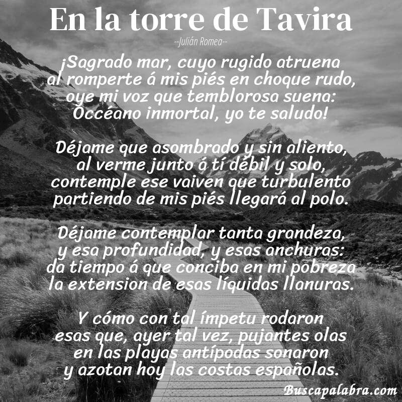 Poema En la torre de Tavira de Julián Romea con fondo de paisaje
