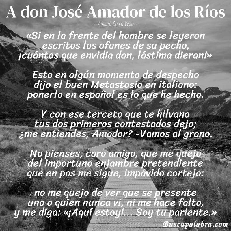 Poema A don José Amador de los Ríos de Ventura de la Vega con fondo de paisaje