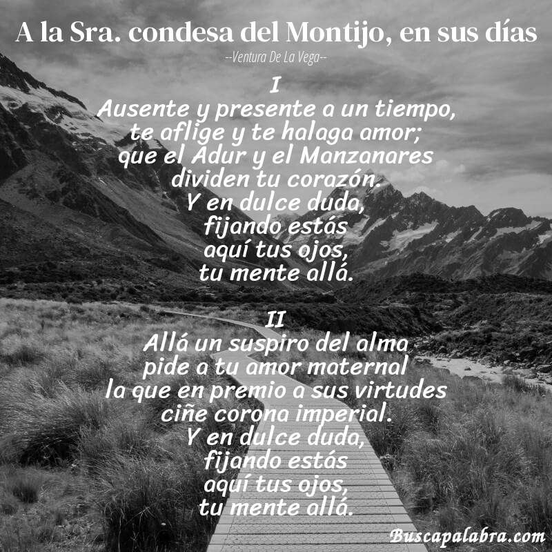 Poema A la Sra. condesa del Montijo, en sus días de Ventura de la Vega con fondo de paisaje