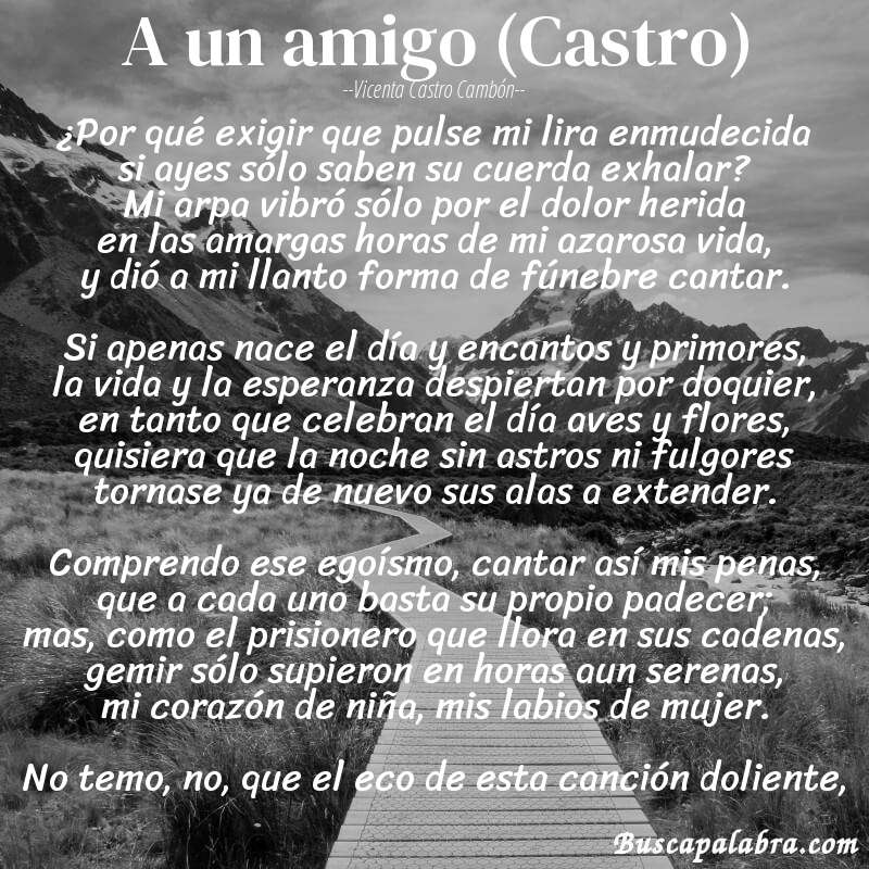 Poema A un amigo (Castro) de Vicenta Castro Cambón con fondo de paisaje