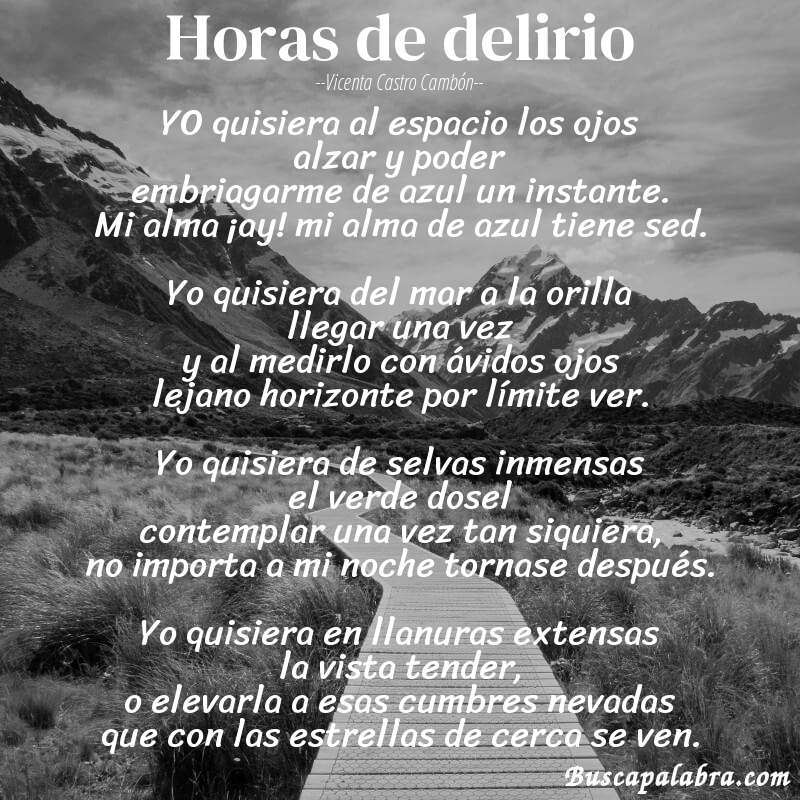 Poema Horas de delirio de Vicenta Castro Cambón con fondo de paisaje