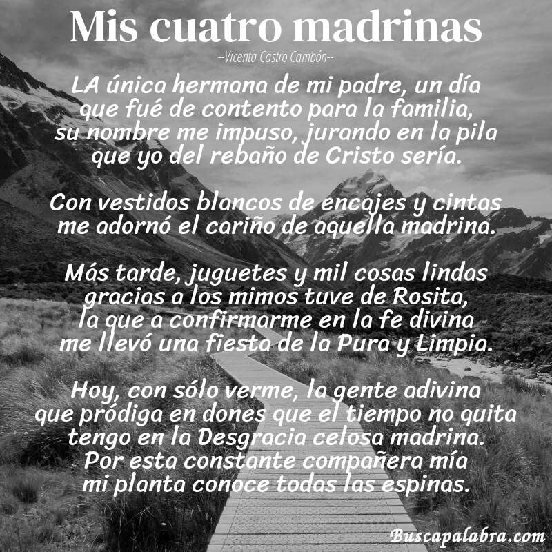 Poema Mis cuatro madrinas de Vicenta Castro Cambón con fondo de paisaje