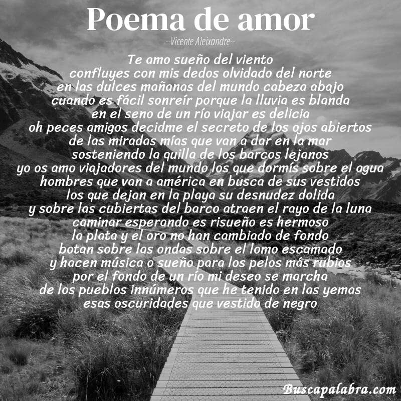 Poema poema de amor de Vicente Aleixandre con fondo de paisaje