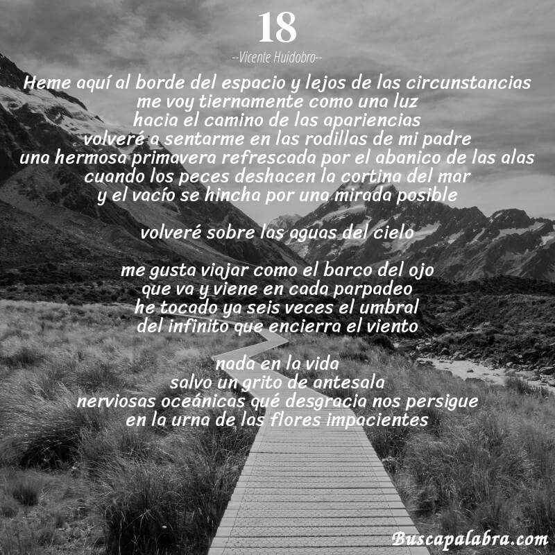 Poema 18 de Vicente Huidobro con fondo de paisaje