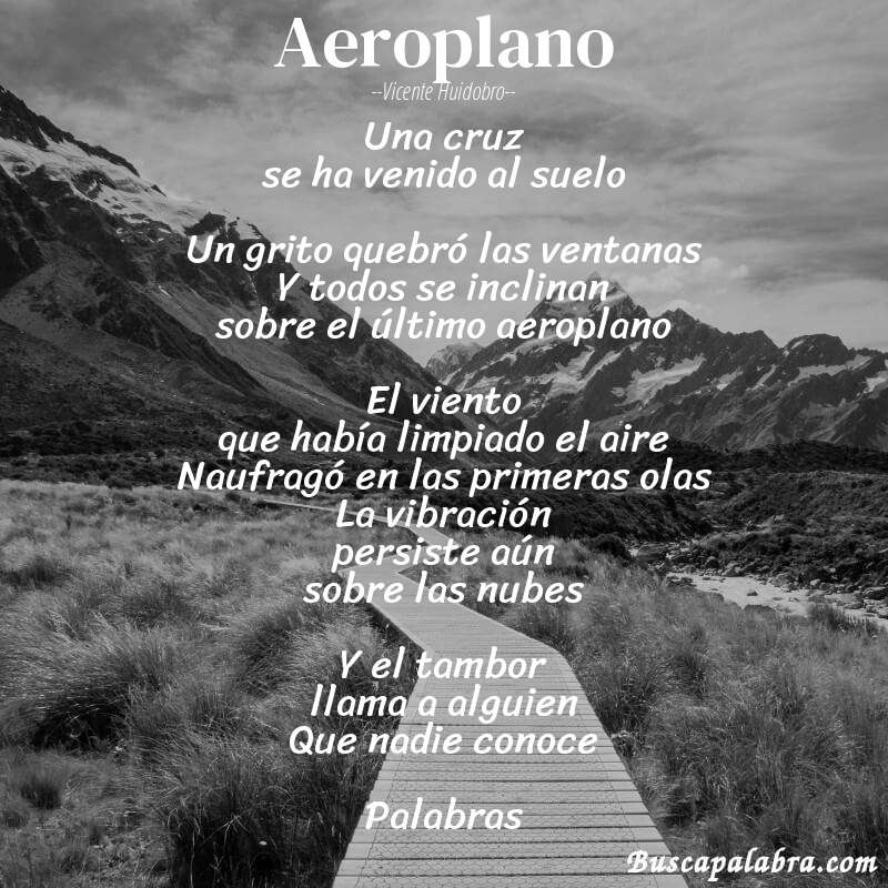 Poema Aeroplano de Vicente Huidobro con fondo de paisaje