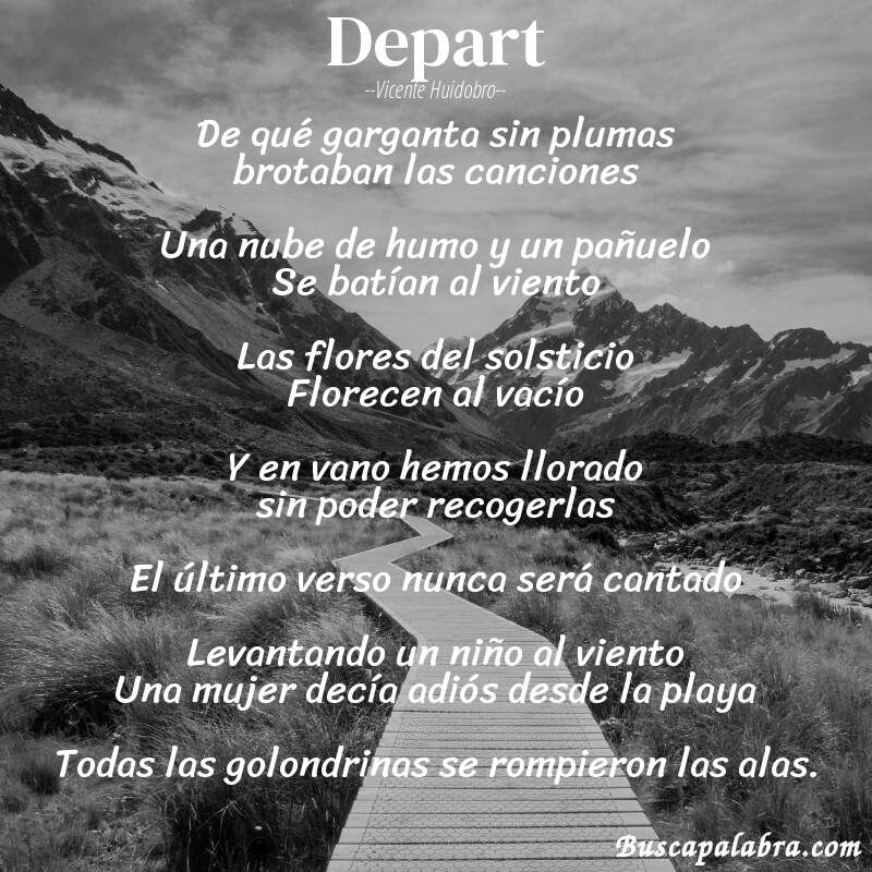 Poema Depart de Vicente Huidobro con fondo de paisaje