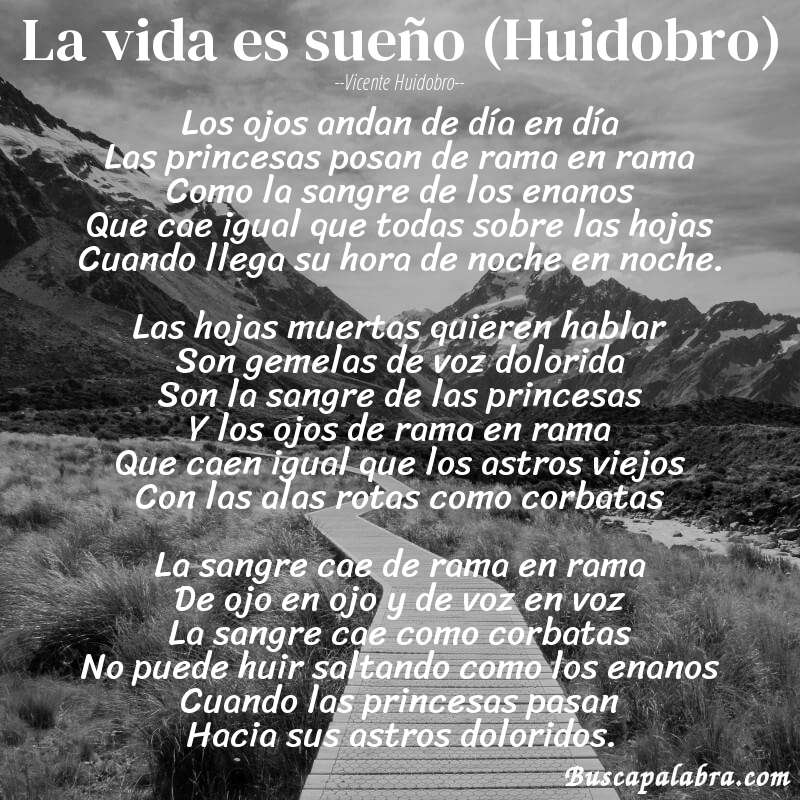 Poema La vida es sueño (Huidobro) de Vicente Huidobro con fondo de paisaje