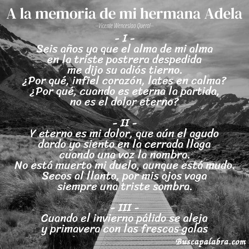 Poema A la memoria de mi hermana Adela de Vicente Wenceslao Querol con fondo de paisaje