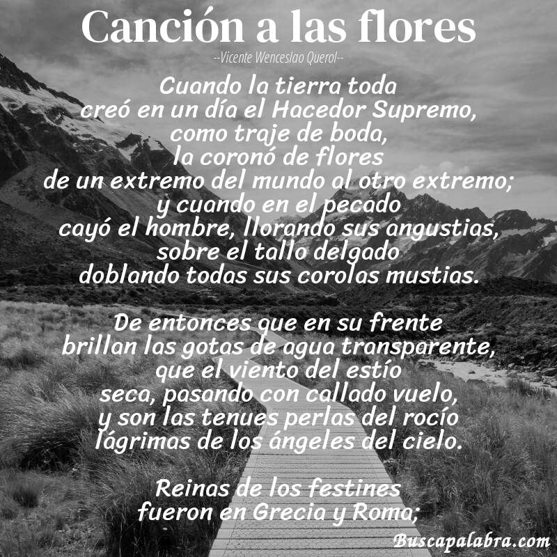 Poema Canción a las flores de Vicente Wenceslao Querol con fondo de paisaje