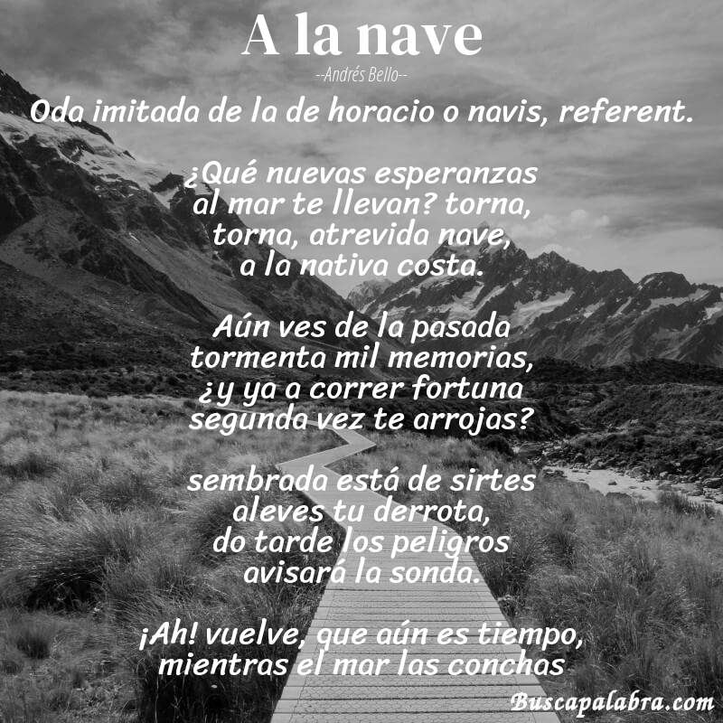 Poema a la nave de Andrés Bello con fondo de paisaje