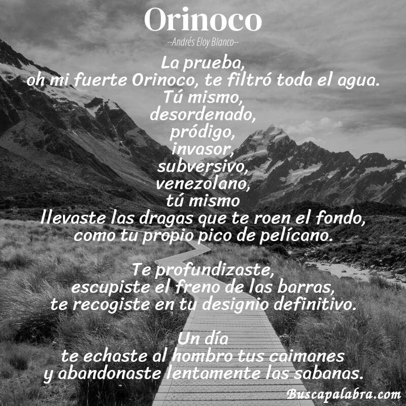 Poema Orinoco de Andrés Eloy Blanco con fondo de paisaje