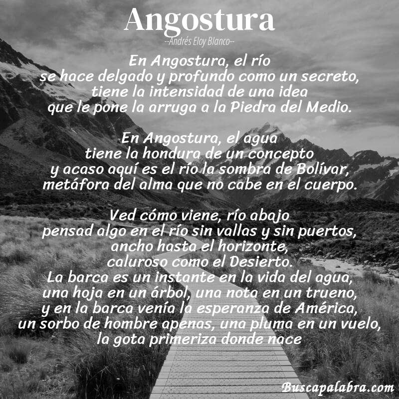 Poema Angostura de Andrés Eloy Blanco con fondo de paisaje