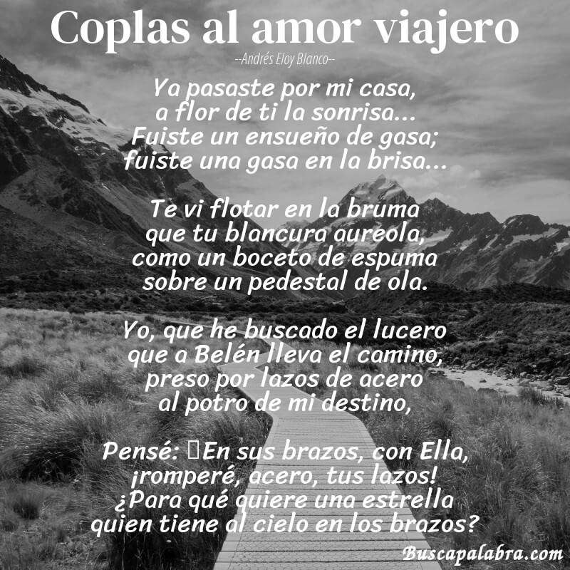 Poema Coplas al amor viajero de Andrés Eloy Blanco con fondo de paisaje