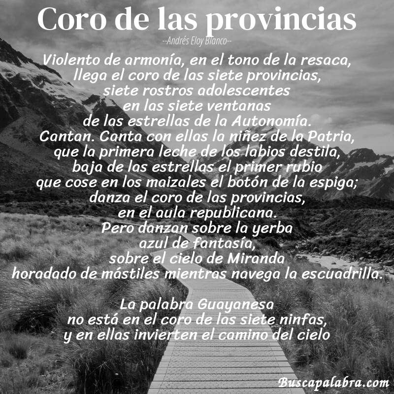 Poema Coro de las provincias de Andrés Eloy Blanco con fondo de paisaje