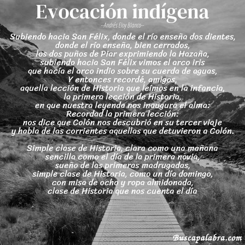 Poema Evocación indígena de Andrés Eloy Blanco con fondo de paisaje
