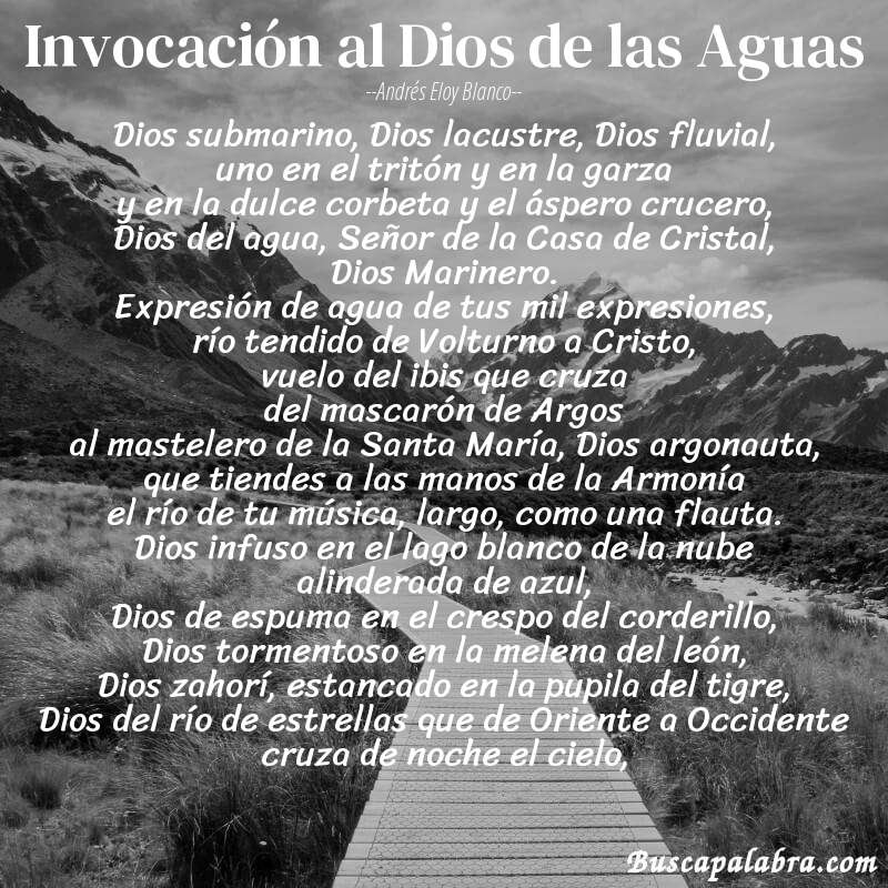 Poema Invocación al Dios de las Aguas de Andrés Eloy Blanco con fondo de paisaje