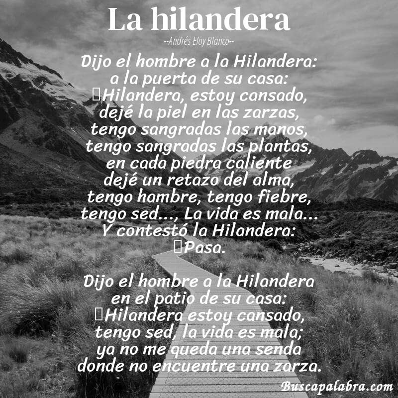 Poema La hilandera de Andrés Eloy Blanco con fondo de paisaje