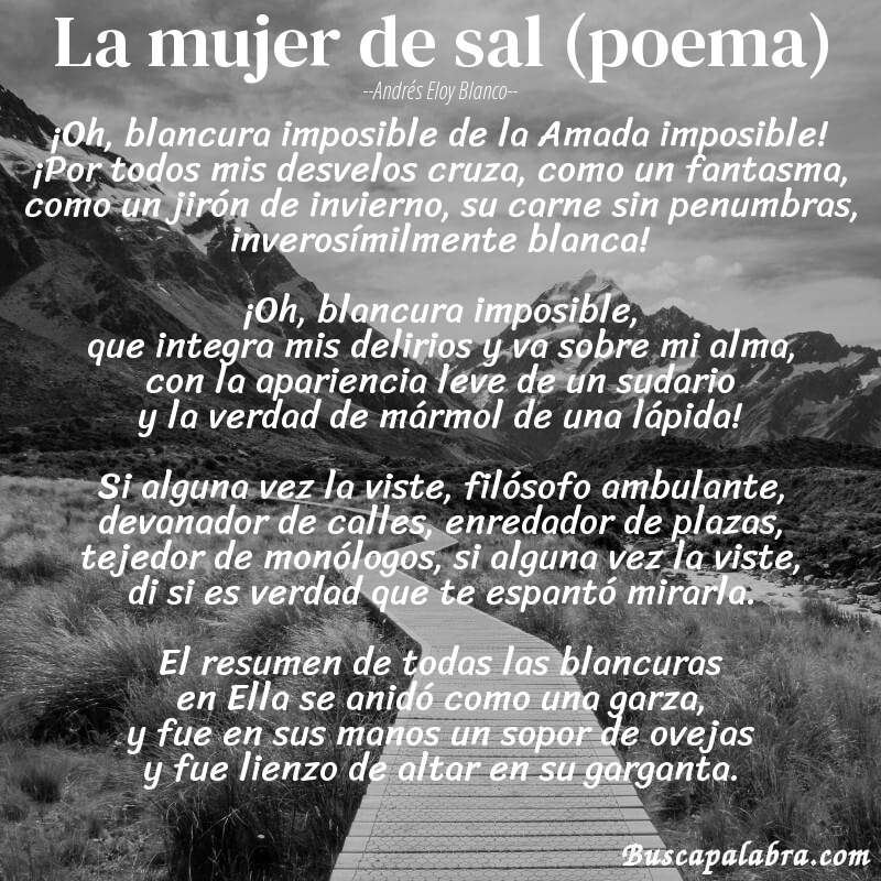 Poema La mujer de sal (poema) de Andrés Eloy Blanco con fondo de paisaje