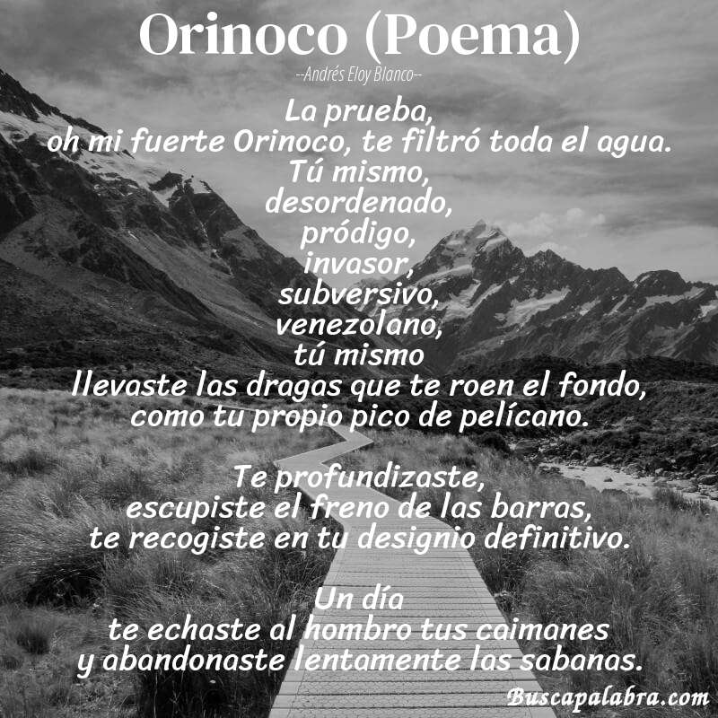 Poema Orinoco (Poema) de Andrés Eloy Blanco con fondo de paisaje