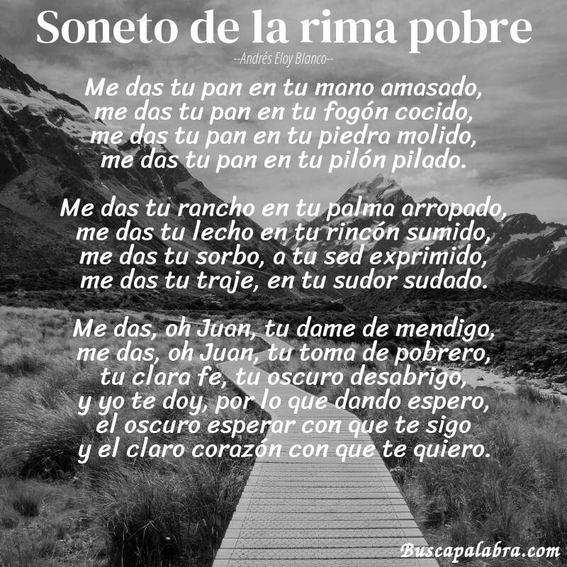 Poema Soneto de la rima pobre de Andrés Eloy Blanco con fondo de paisaje