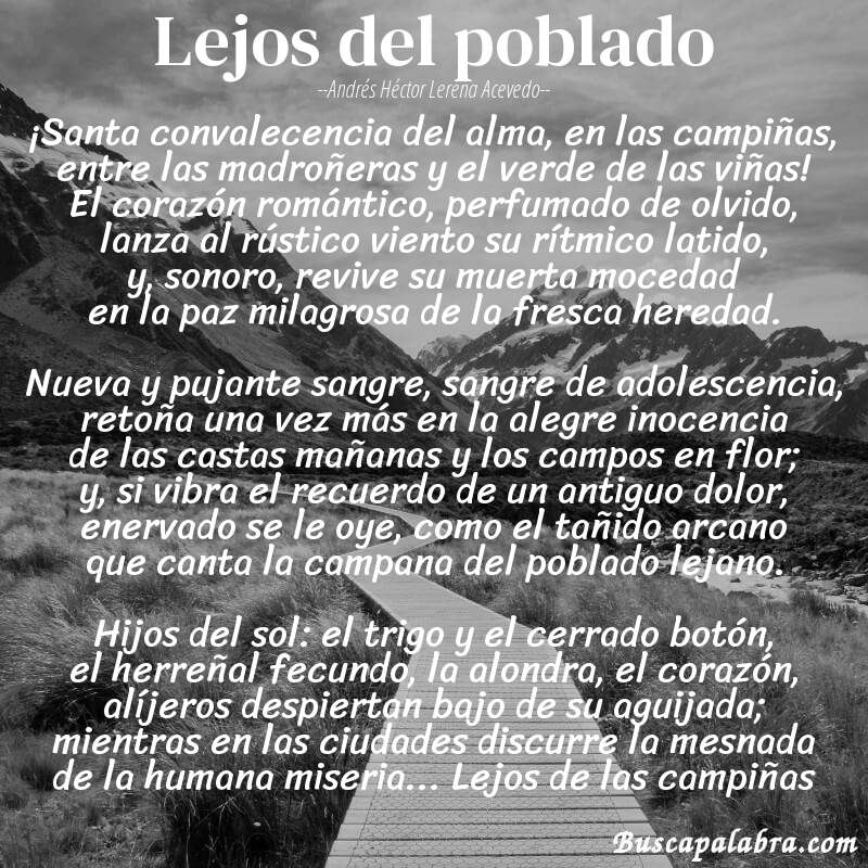 Poema Lejos del poblado de Andrés Héctor Lerena Acevedo con fondo de paisaje