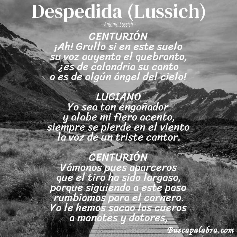 Poema Despedida (Lussich) de Antonio Lussich con fondo de paisaje