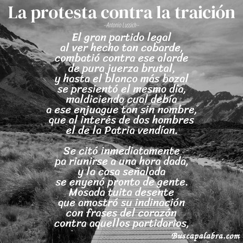Poema La protesta contra la traición de Antonio Lussich con fondo de paisaje