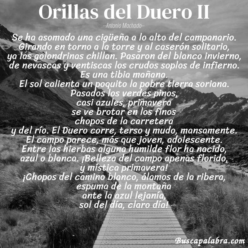 Poema Orillas del Duero II de Antonio Machado con fondo de paisaje