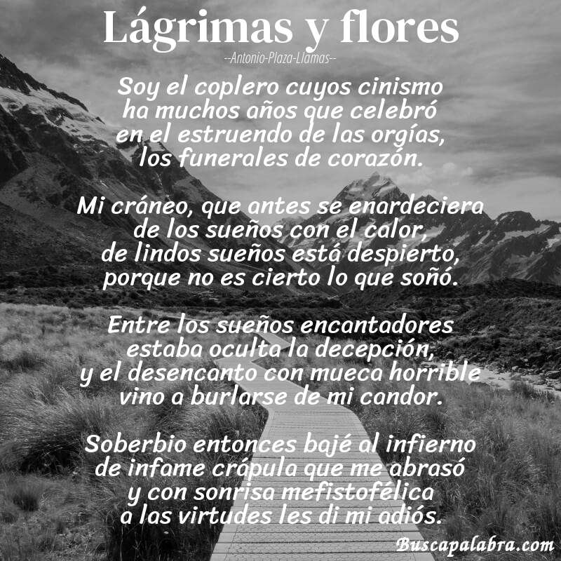 Poema lágrimas y flores de Antonio-Plaza-Llamas con fondo de paisaje