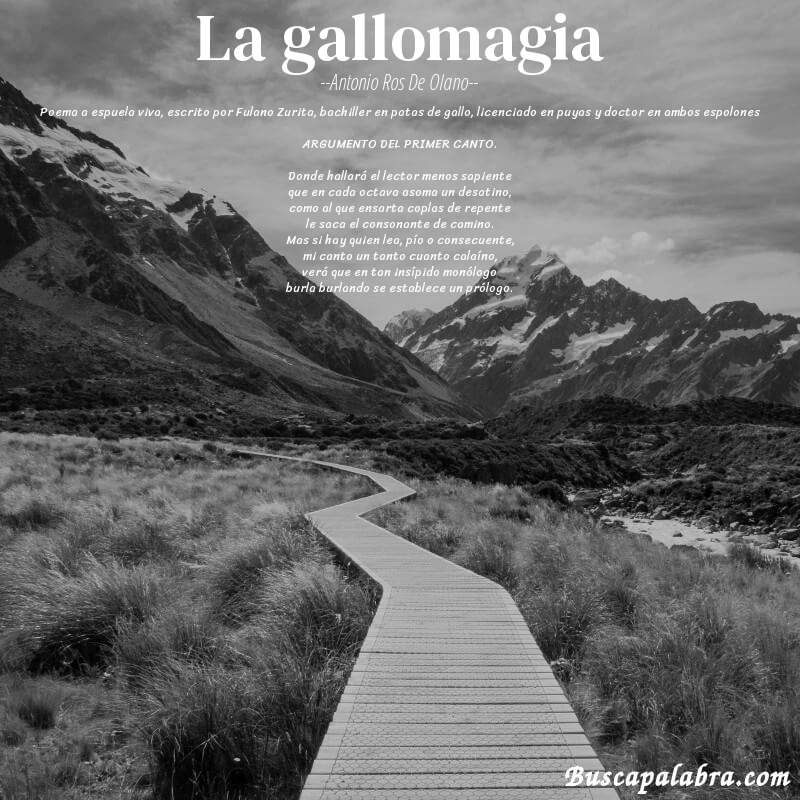Poema La gallomagia de Antonio Ros de Olano con fondo de paisaje