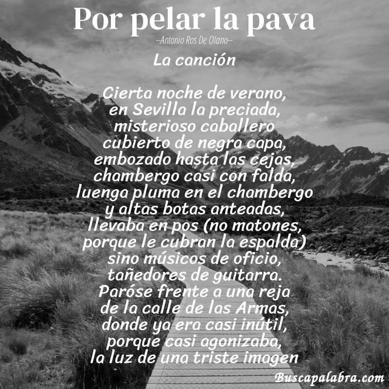 Poema Por pelar la pava de Antonio Ros de Olano con fondo de paisaje