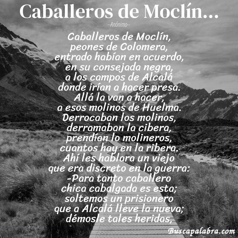 Poema Caballeros de Moclín... de Anónimo con fondo de paisaje