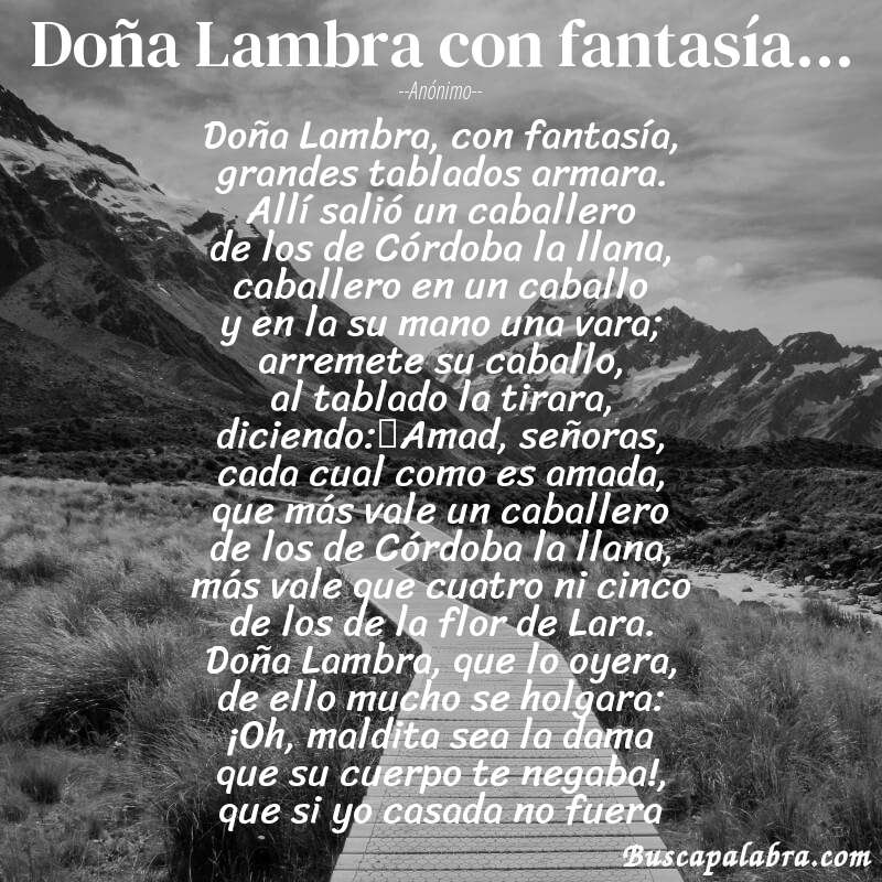 Poema Doña Lambra con fantasía... de Anónimo con fondo de paisaje