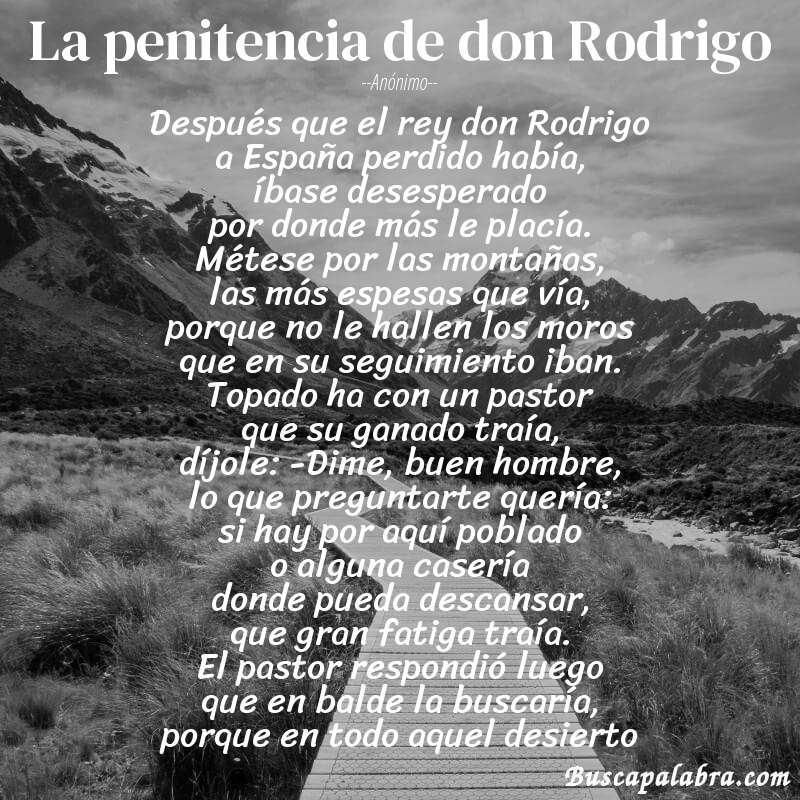 Poema La penitencia de don Rodrigo de Anónimo con fondo de paisaje