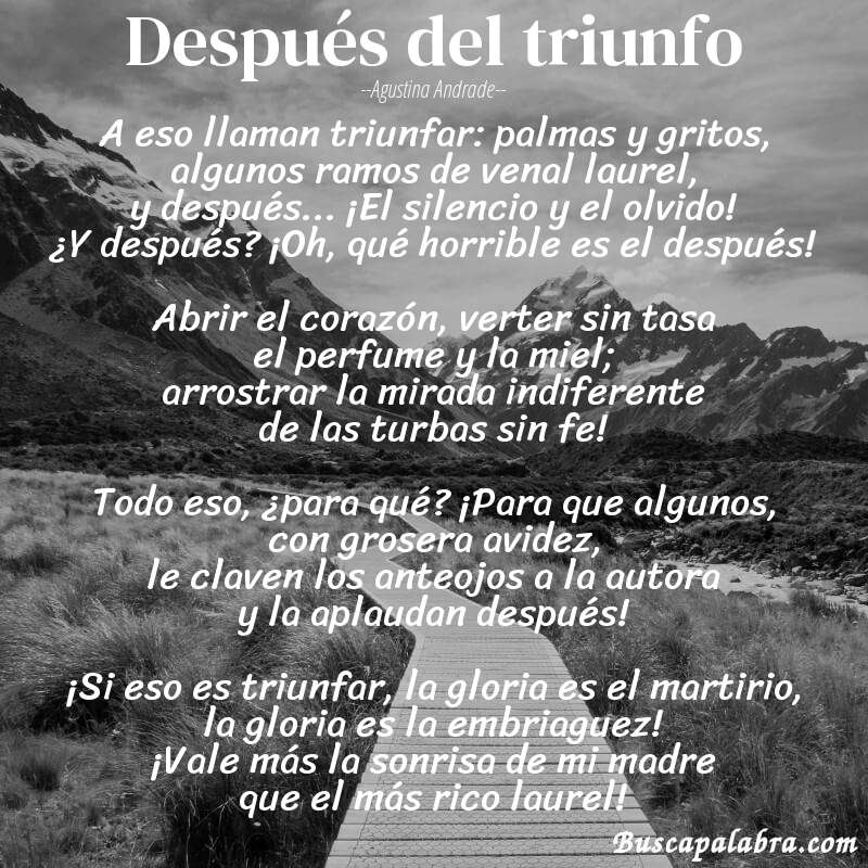 Poema Después del triunfo de Agustina Andrade con fondo de paisaje